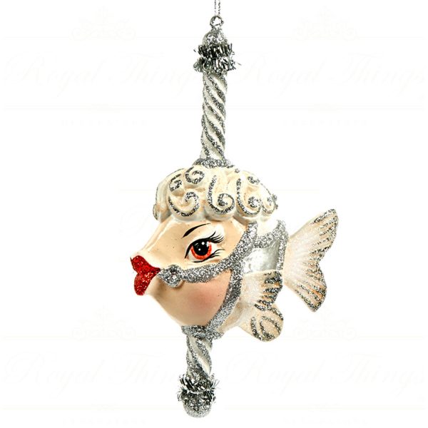 B 30311 Goodwill Christmas Ornaments Winter Carousel Fish Ornament White Silver Brown Detail1