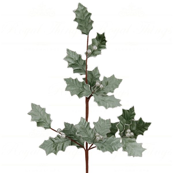 Ff 99519 Goodwill Christmas Decorative Items Fabric Holly Berry Stem Light Green Branches Stems