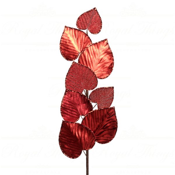 Goodwill Christmas Flowers Branches Glitter Metallic Heart Shape Leaf Stem Red Ff 99217