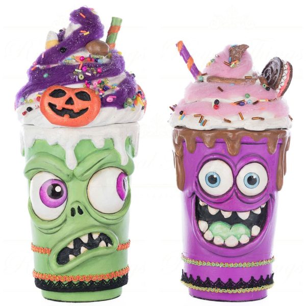 Kc 28 528634 Katherines Collection Halloween Decorative Items Ghoulish Gathering Franken Frap And Monster Mocha Tabletop Purple Green Pink