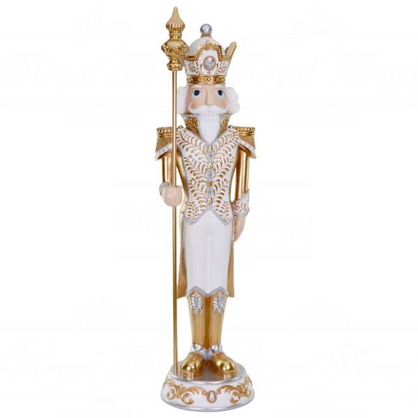 Lex 10021 Goodwill Christmas Decorative Items Led Battery Operated Nutcracker With Staff Tabletop Gold White