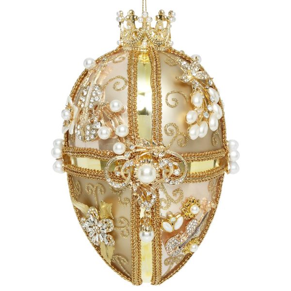 Mr 36 54348 Mark Roberts Glass Christmas Ornaments Glass Faberge Jewel Egg Ornament Gold Cream
