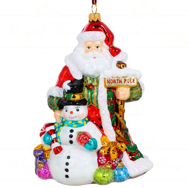 Polish Glass Art Christmas Ornament Bff Santa Snowman Red White Gold Pga B4005