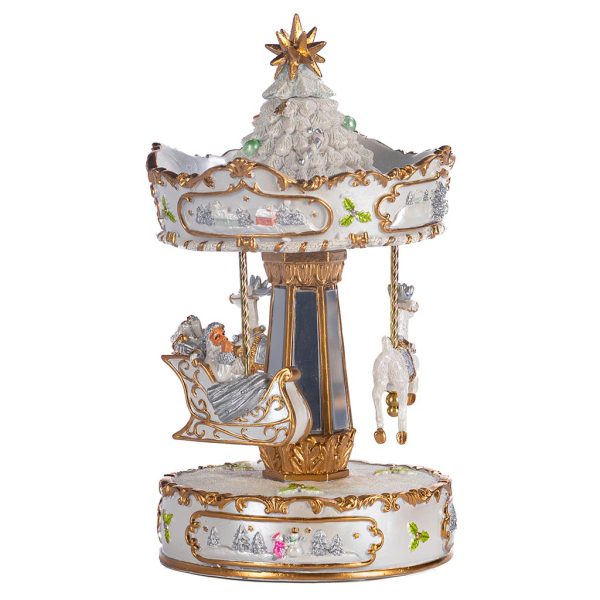 Goodwill Christmas Decorative Items Music Motion Santa Sleigh Carousel Musicbox Tabletop Cream Blue Pink Mc 19950