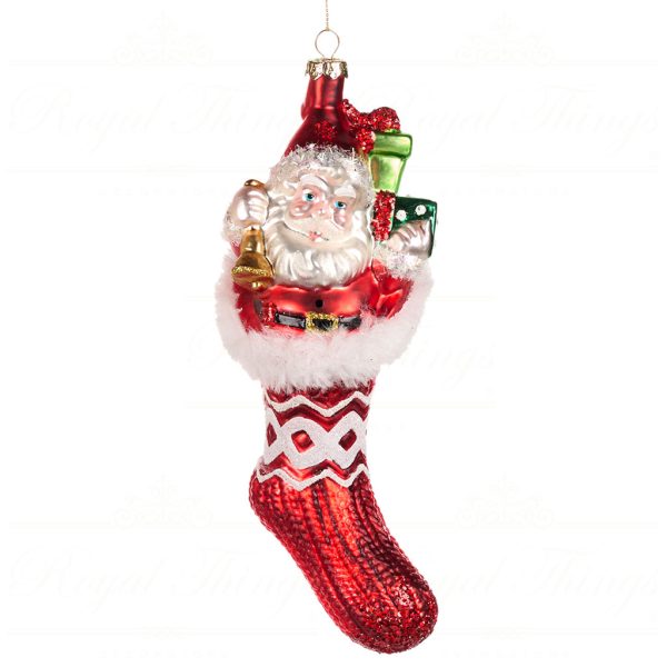 Goodwill Christmas Glass Ornament Santa Elf In Stocking Red White Green Gold Tr 20552 Santa