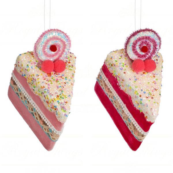 Goodwill Christmas Ornament Fabric Sequin Slice Of Cake Pink White Blue T 79084