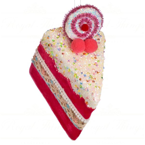 Goodwill Christmas Ornament Fabric Sequin Slice Of Cake Pink White Blue T 79084 Red