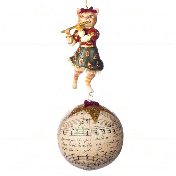 Goodwill Christmas Ornament Parade Music Cat Dangle Ball Burgundy Green Gold Cream B 89304 Cat