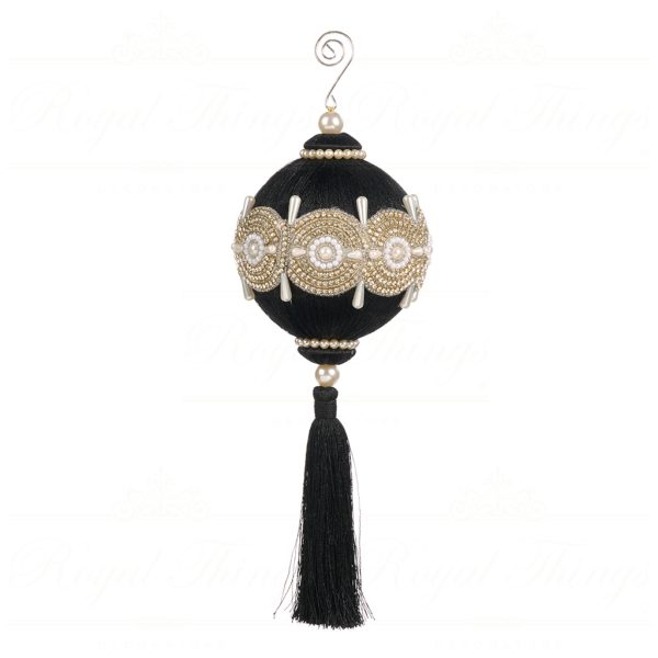 Goodwill Christmas Ornament Pearl Juwel Yarn Ball Tassel Ornament Black Gold L 35422