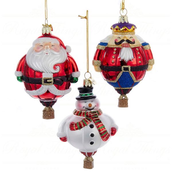 Kurt S Adler Noble Gems Christmas Ornaments Glass Hot Air Balloon White Red Blue Gold Black Nb1079